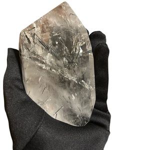 Clear Quartz Crystal with Black Tourmaline Inclusions